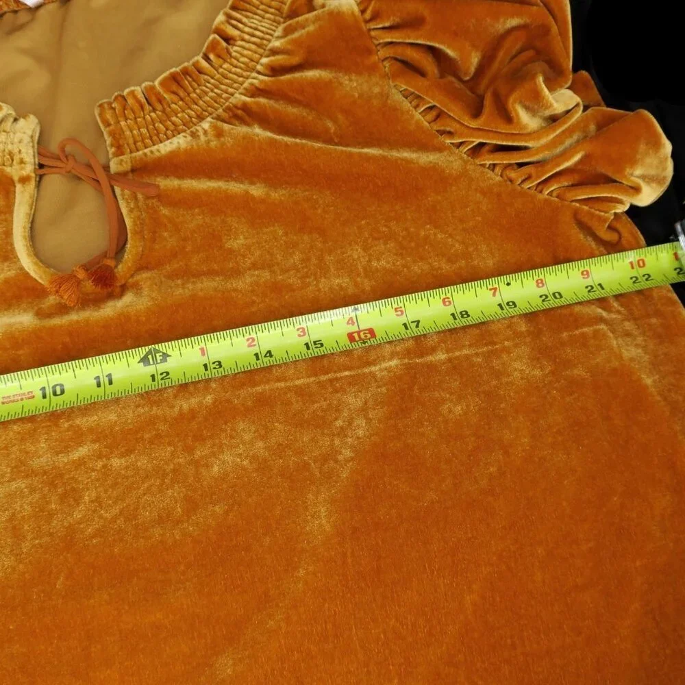 Free People Terese Velvet Top Pumpkin Pie Puff Short Sleeve Women's Medium